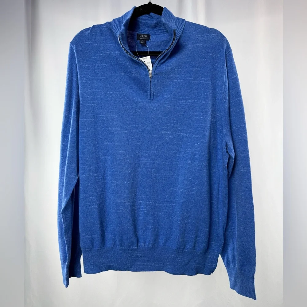 NWT J. Crew Men's Raglan Cotton Quarter Zip Sweater in Mid Blue Size Extra Large